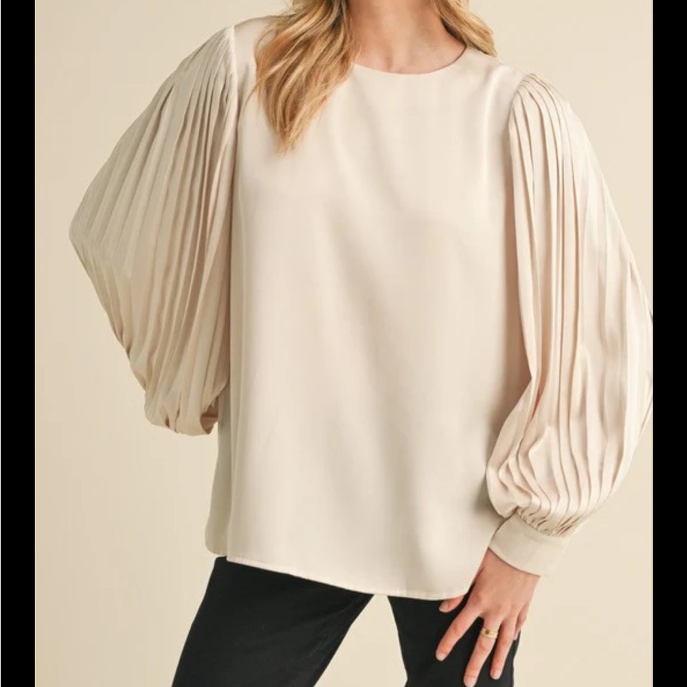 Ann Taylor Cream Blouse with Pleated Sleeves